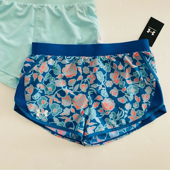 Under Armour | Fly By Shorts Aqua Floral Drawstring NWT L - Picture 2 of 9